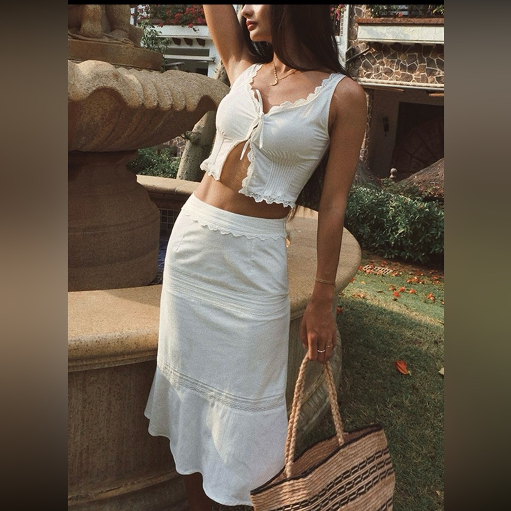 Commense Solid Knotted Tank Top With Skirt Set NWT